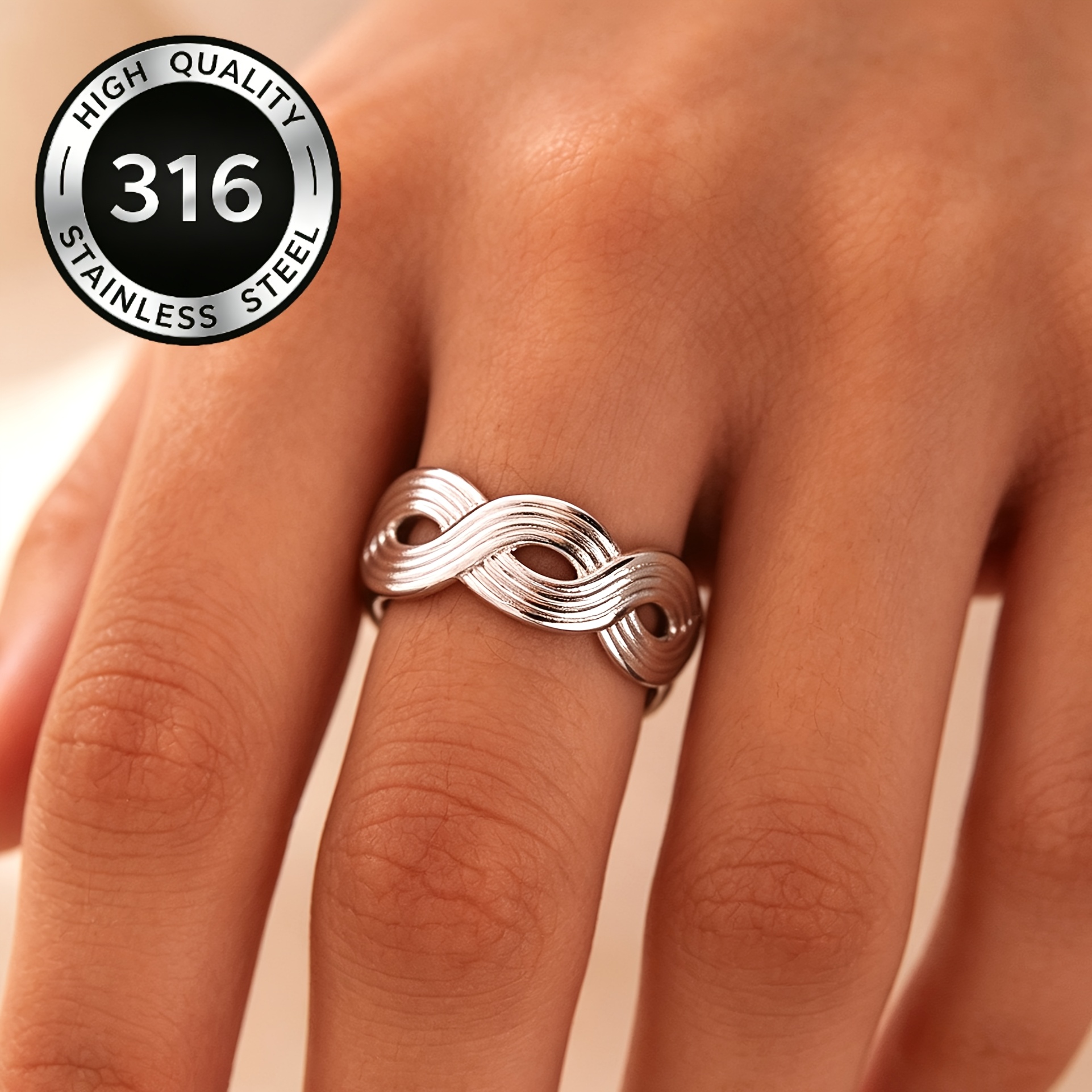 Women's Fashion Stainless Steel Hollow Double-Layer Twist Open Ring